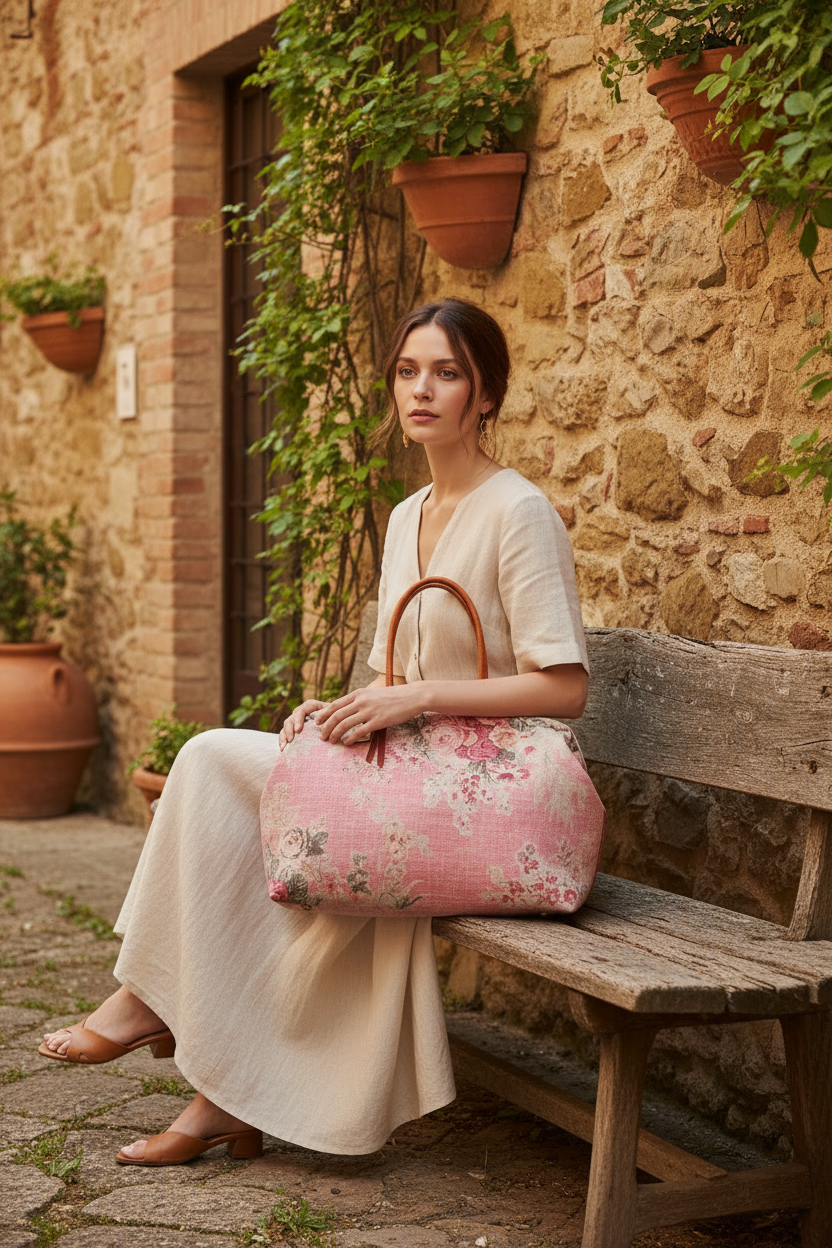 Rosewood Pioneer, Atenti USA Handmade, Floral Mary Poppins Snap Frame Bag