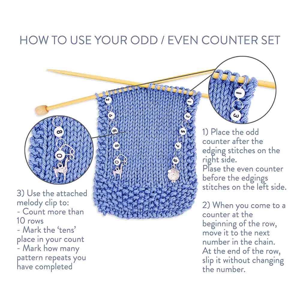 Bunnies & Butterflies Odd / Even Knitting Row Counter Set: Medium (up to US 8 needle / H hook)
