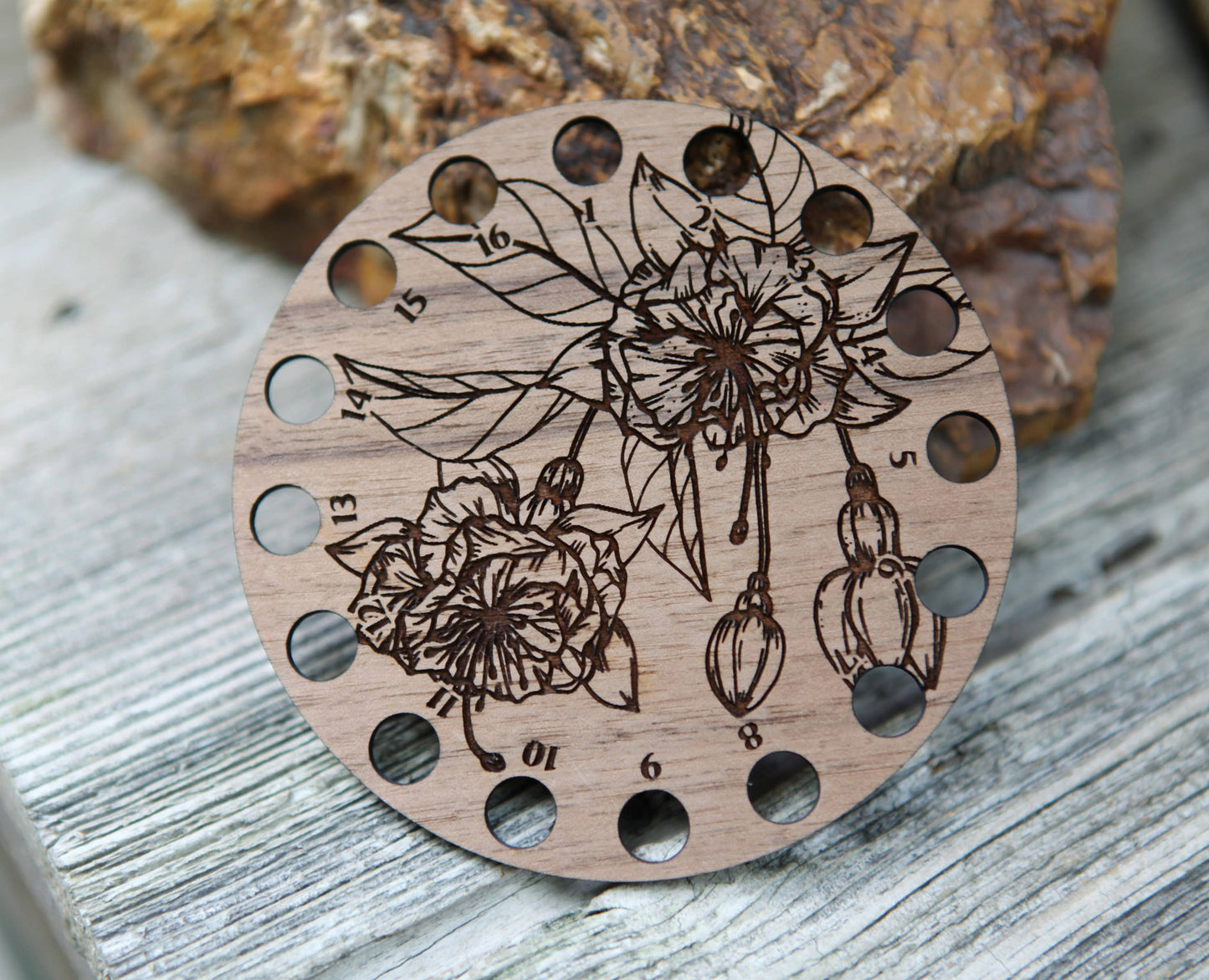 Walnut Wood Circle Embroidery Floss Storage Holder