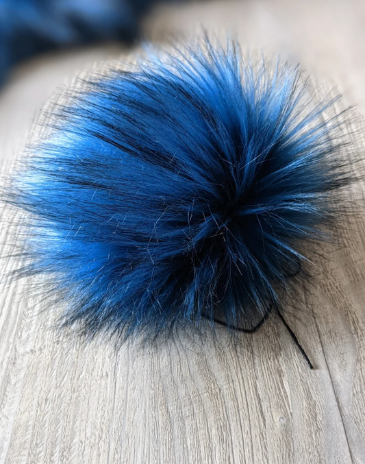 7" Detachable Faux Fur Pom Pom - Blueberry Blue