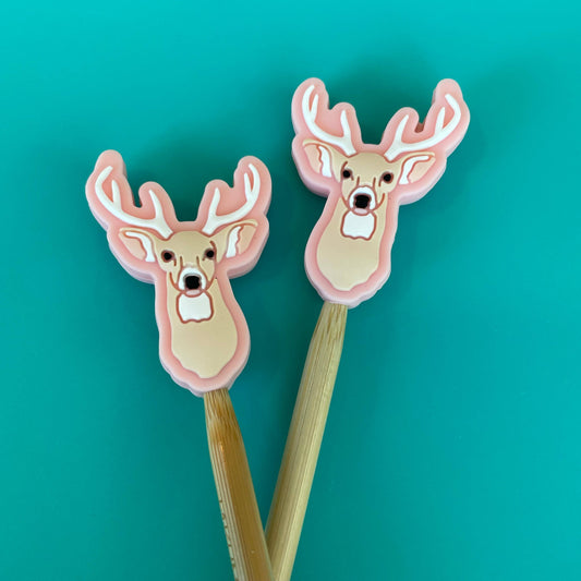 Knitting Needle Point Protectors Pink Deer Forest Woodland