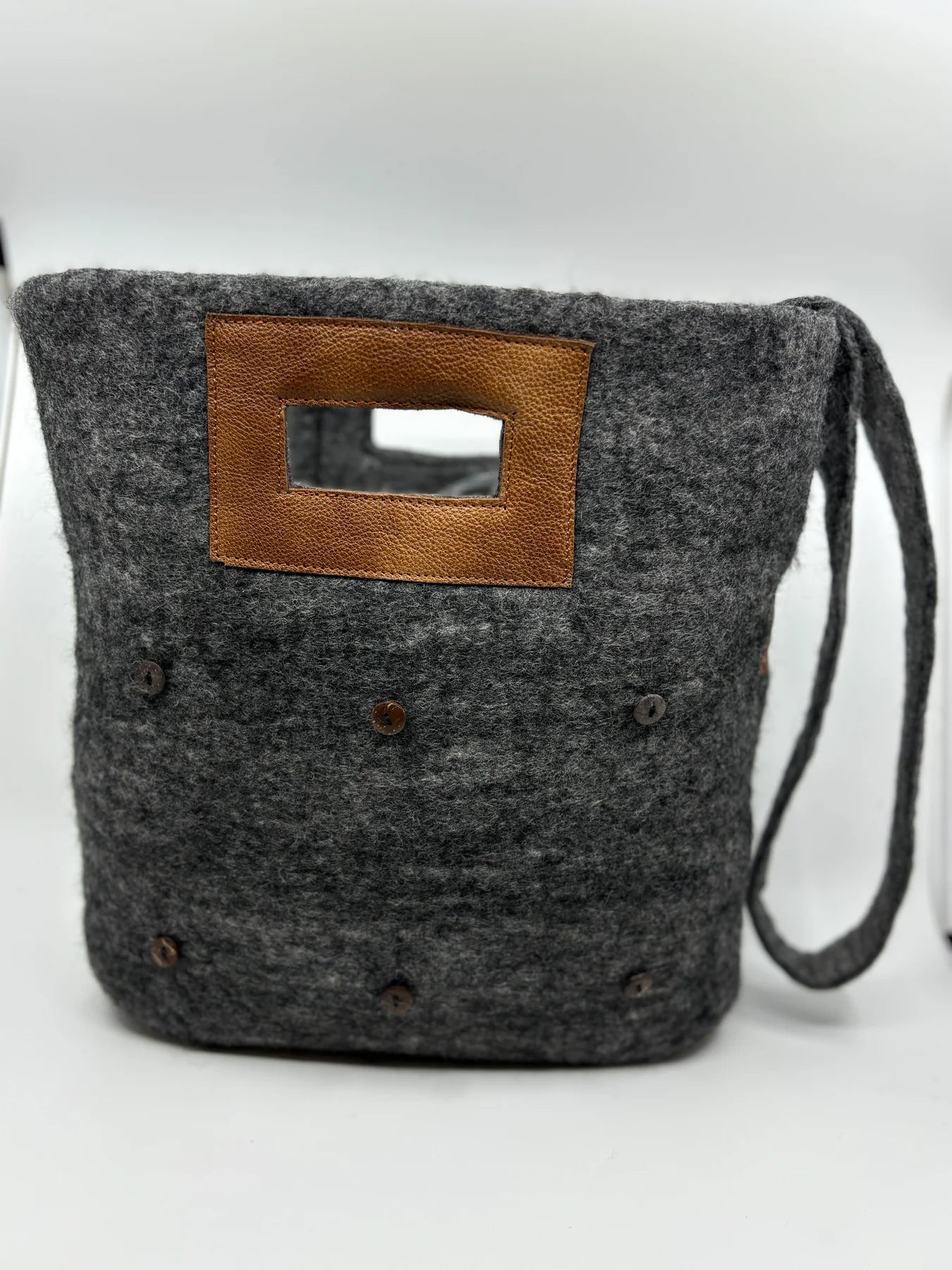 Fibres of Life - Felt and Leather Tote Bag with Buttons