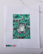 "Lily Pad Frog" - Hand Painted Needlepoint Canvas by HM Nabavian