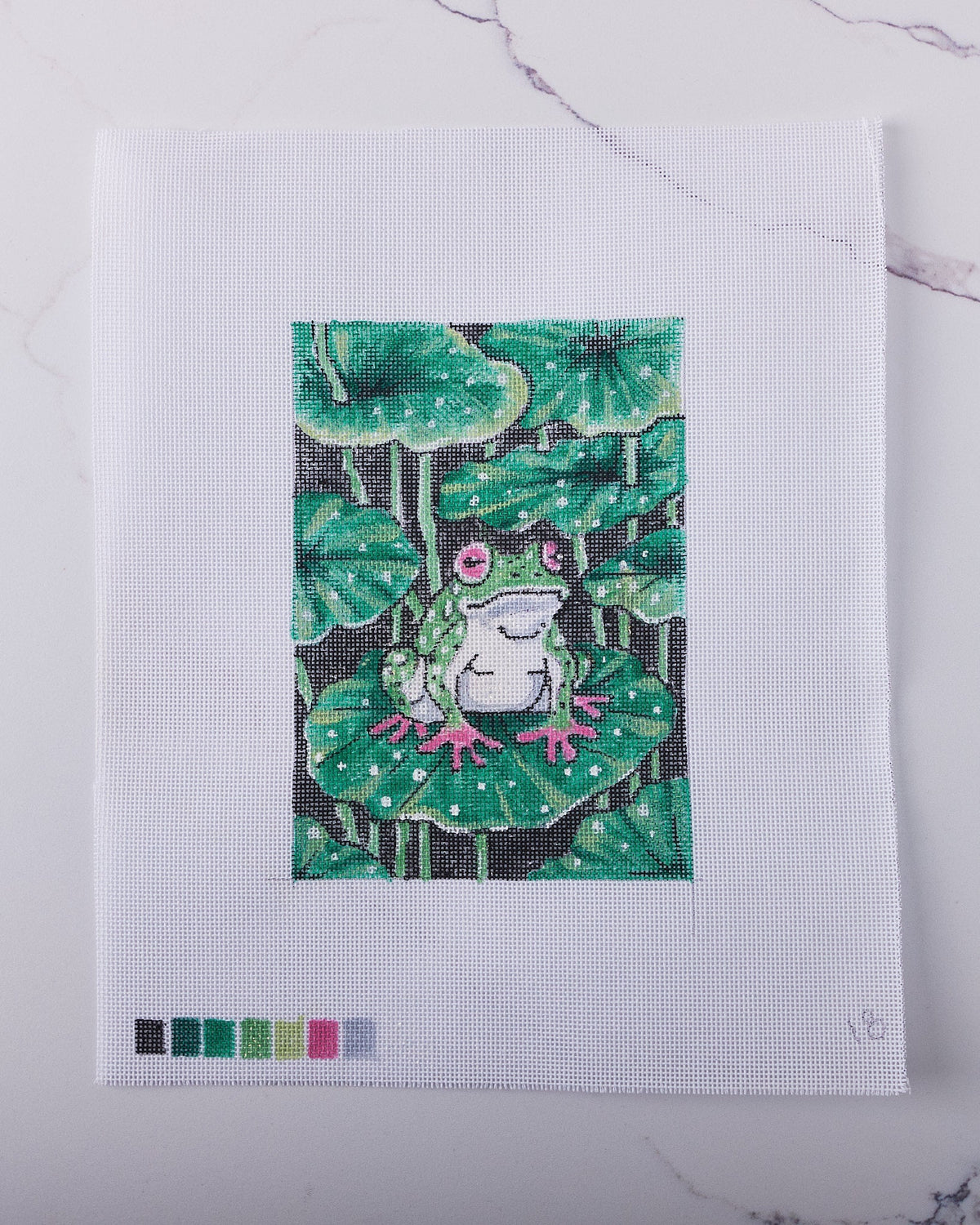 "Lily Pad Frog" - Hand Painted Needlepoint Canvas by HM Nabavian