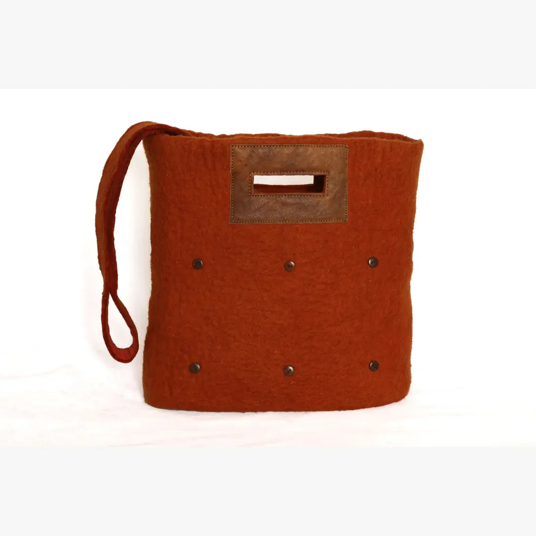 Fibres of Life - Felt and Leather Tote Bag with Buttons