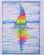 Rainbow Sailboat Hand Painted Needlepoint Canvas by HM Nabavian