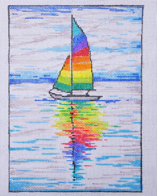 Rainbow Sailboat Hand Painted Needlepoint Canvas