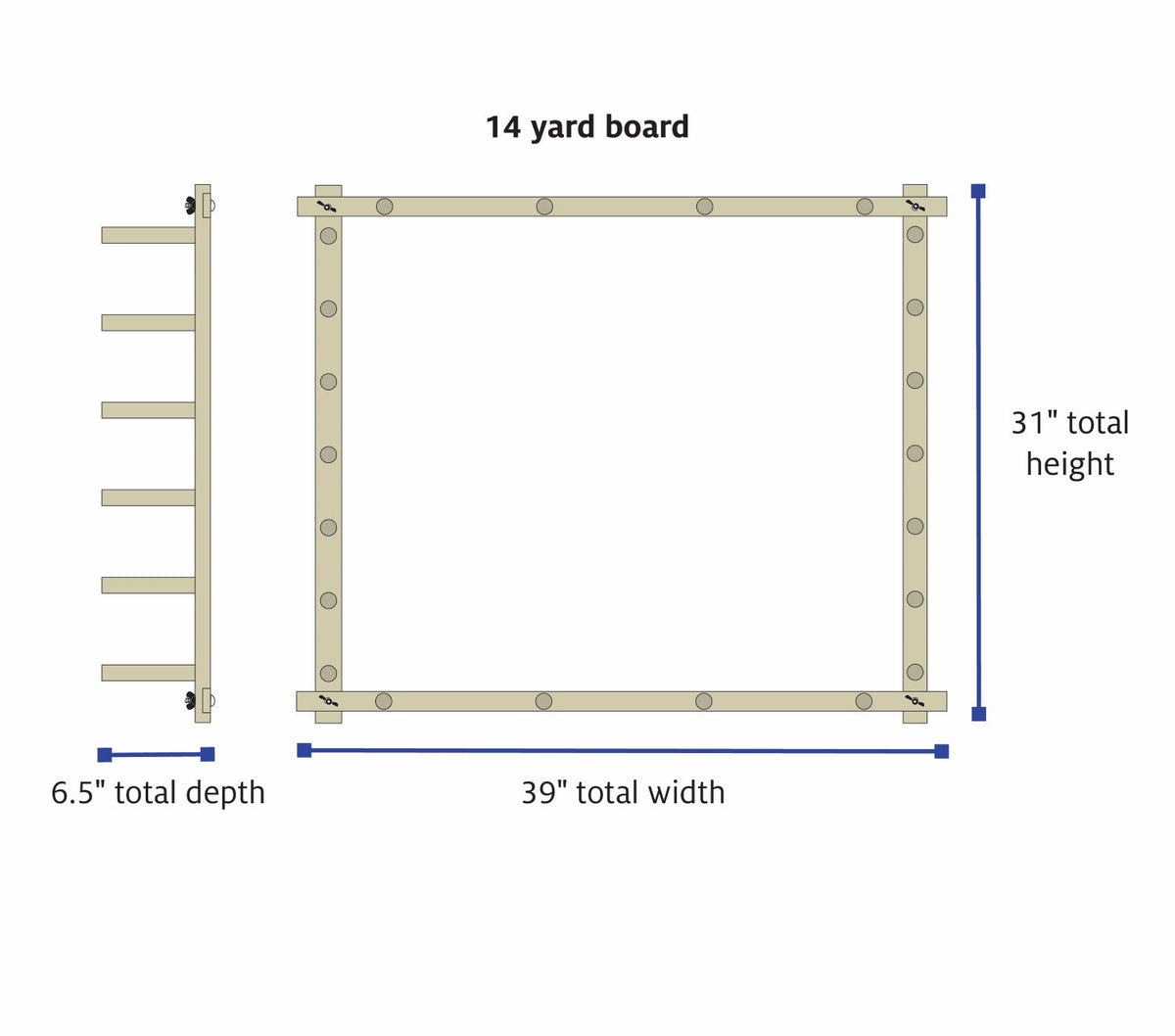 14 Yard Warping Board by Schacht, dimensions diagram